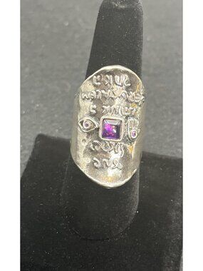 Vintage Knuckle Ring Sterling Silver Purple Amethyst Size 9 Jewish Prayer